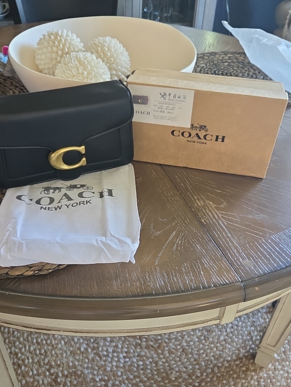 Coach Black Leather Crossbody with Gold 'C' Accent